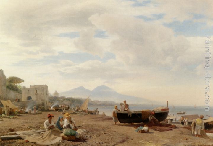 Fishermen on the Amalfi coast painting - Oswald Achenbach Fishermen on the Amalfi coast art painting